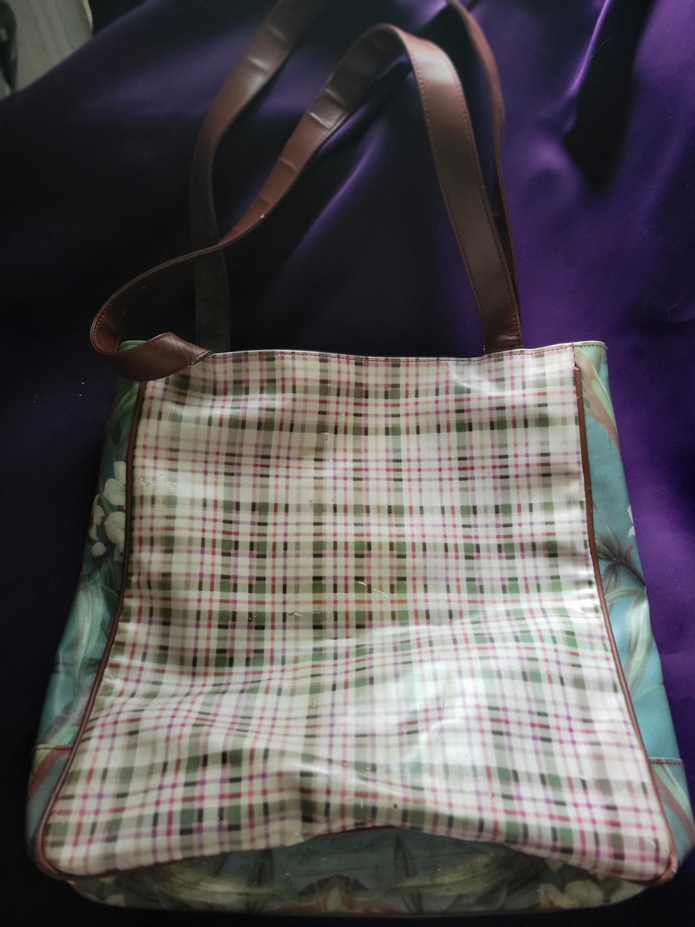 Vintage Floral Portrait Tote Bag in Green and Brown - Picture 2 of 13